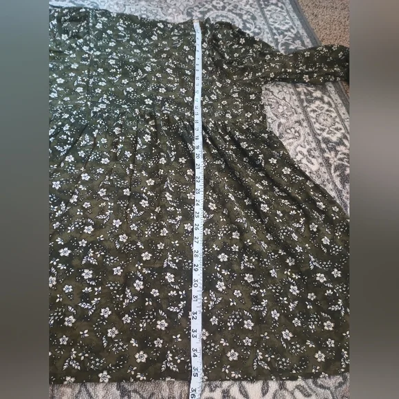 Old Navy Peasant Dress XL Mini Green Floral Balloon Sleeve Boho Forest Fairy - Picture 13 of 13
